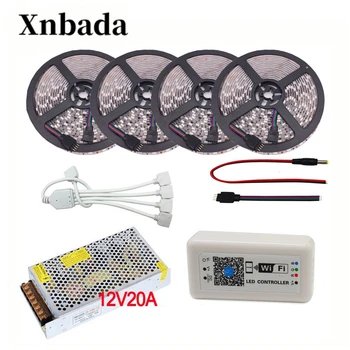 

5050 SMD RGB Led Strip Set 5M-20M 60led/m DC12V Led Flexible Light+ WIFI 373 RGB Led controller + Power adapter Free shipping