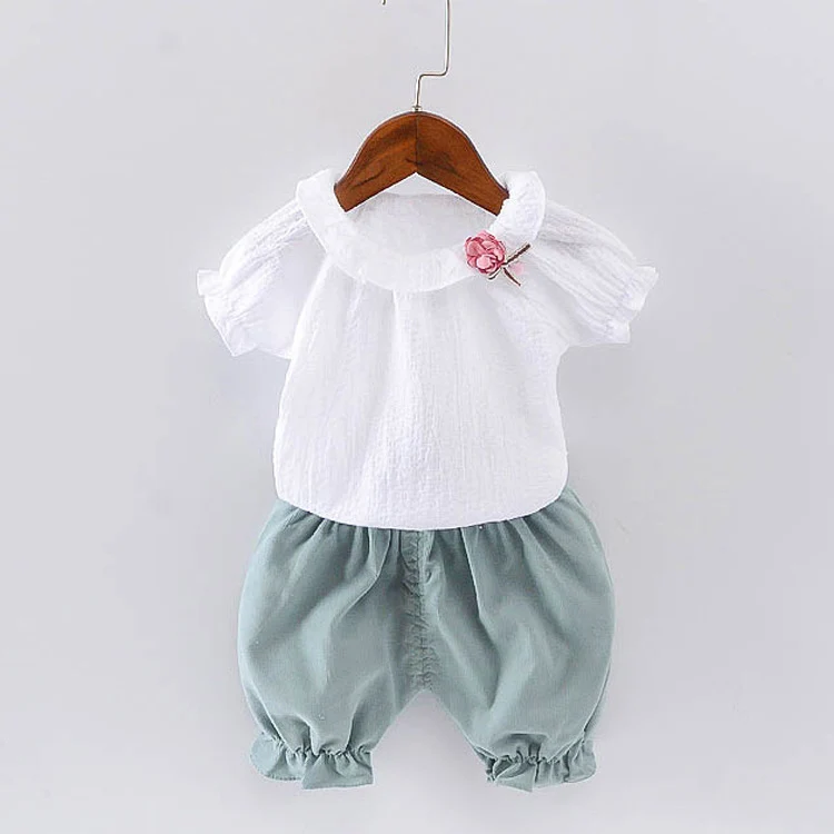Летняя одежда для новорожденных девочек 1 год, комплекты одежды, хлопковая футболка+ шорты, комплект из 2 предметов, Модный комплект одежды для малышей