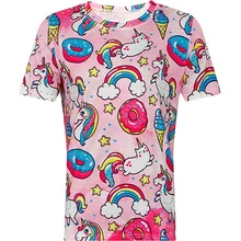 Футболка для Для женщин летние шорты рукавом пончики мороженое Единорог печатных футболка для девочек Футболка с рисунком футболки розовый