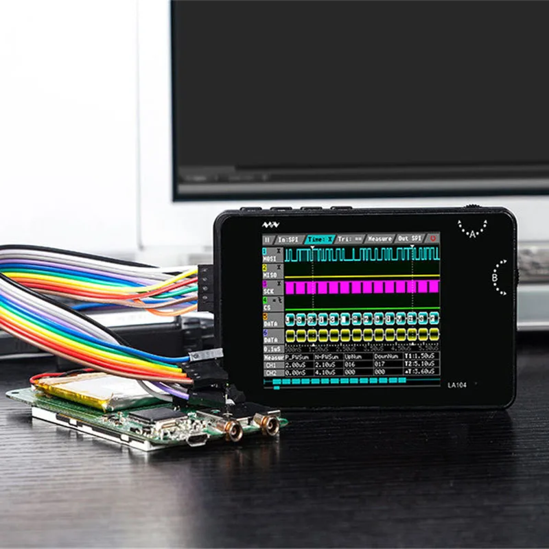 

Digtial Logical Analyzer LA104 USB Mini 4 Channels 100Mhz Max Sampling Rate Built in 8MB Flash Storage 2.8" Oscilloscope