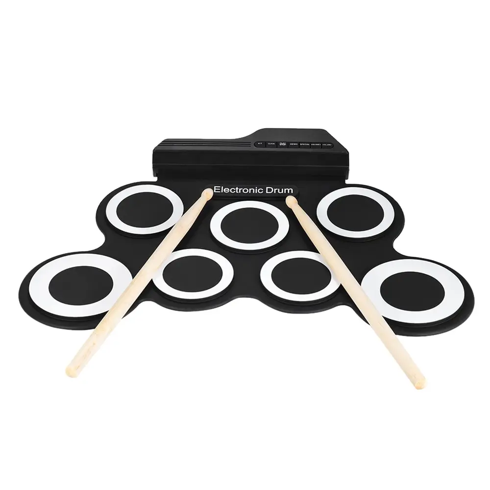 

HOT Portable Digital Electronic Roll Up Drum Set Kit 7 Silicon Drum Pads USB Powered with Drumsticks Foot Pedals Compact Size