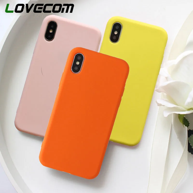 

LOVECOM Solid Color Couple Phone Cases For iPhone XS Max XR 6 6S 7 8 Plus X XS Candy Color Soft TPU Cute Orange Back Cover Gift