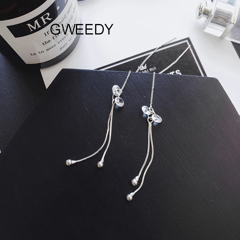 GWEEDY Temperament Flash Crystal Dangle Earrings Water Drop Shape Bead Tassel Earring Charm Jewelry For Women Girl | Украшения и