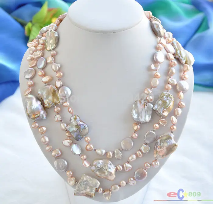 

Shipping 3row 18" 30mm lavender coin rice baroque keshi freshwater pearl necklace (C0309)