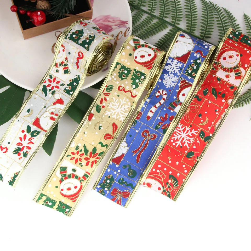 

2M/Lot Christmas Snowman Santa Satin Ribbon Packing Tape Belt Bow Accessories Home Xmas Tree DIY Crafts Gift Packing Decorations