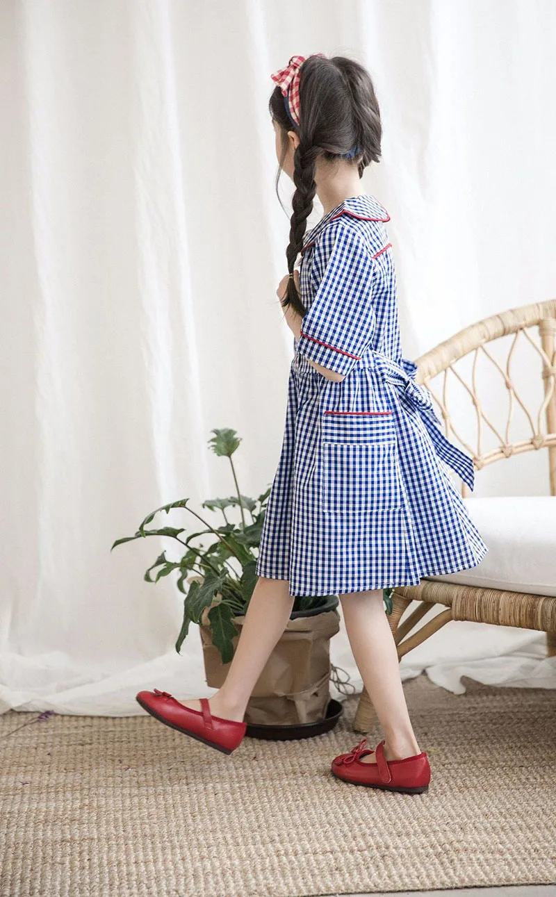 pockets cotton casual dresses for girls kids peter pan collar blue plaid school dress elegant girl big preppy shirts dress 2018 4 5 6 7 8 9 10 11 12 13 14 15 16 years old little big girls  summer dress kids korean dress girls (3)
