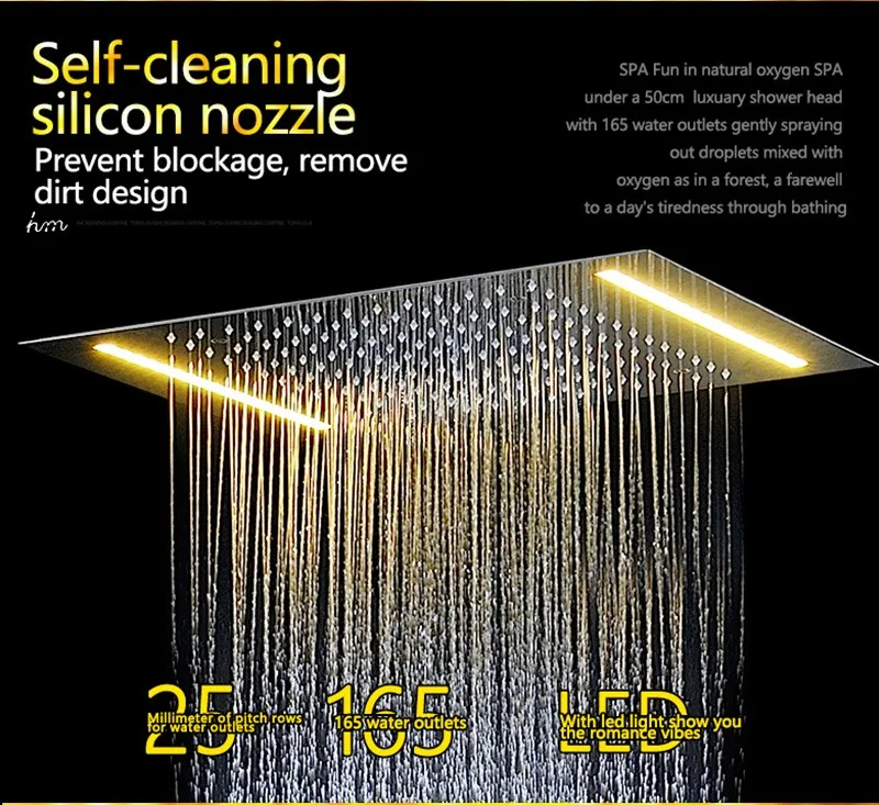 hm LED Rain Shower Set with 2 Lights with Handshower Body Jet Massage Thermostatic Mixer Bathroom Ceiling (3)