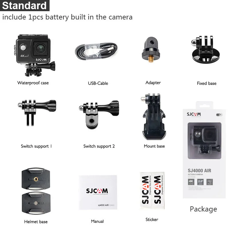 Оригинальная Экшн камера SJCAM SJ4000 AIR 4K Wi Fi Deportiva 2 0 дюймовый ЖК экран 30 м
