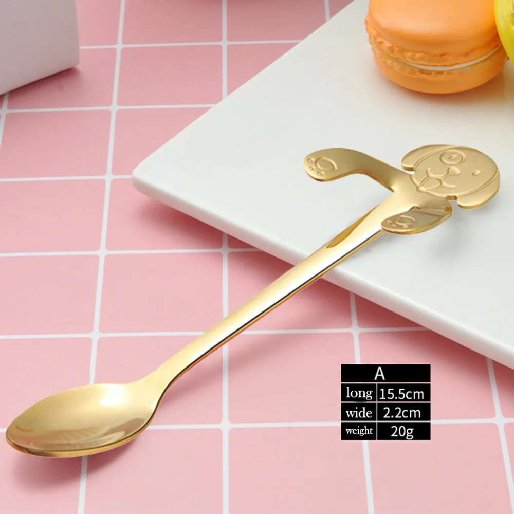 

Cute Dog Spoon Long Handle Spoons Flatware Coffee Drinking Tools Kitchen Gadget Glod L508