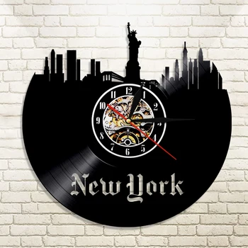 

1Piece Statue of Liberty New York Clock USA Patriot Gift New York Cityscape Skyline Wall Art Vinyl Record LP Clock