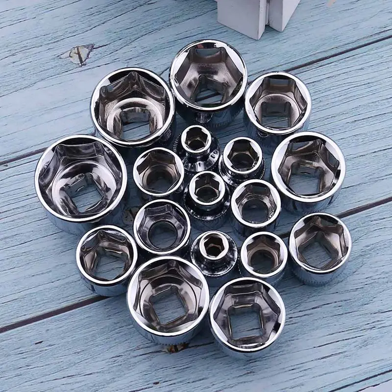 6mm-24mm Series Hexagonal Standard 3/8 Inch Short Sleeve Standard Hexagonal Socket Chrome Vanadium Steel Head Hex Socket Tool