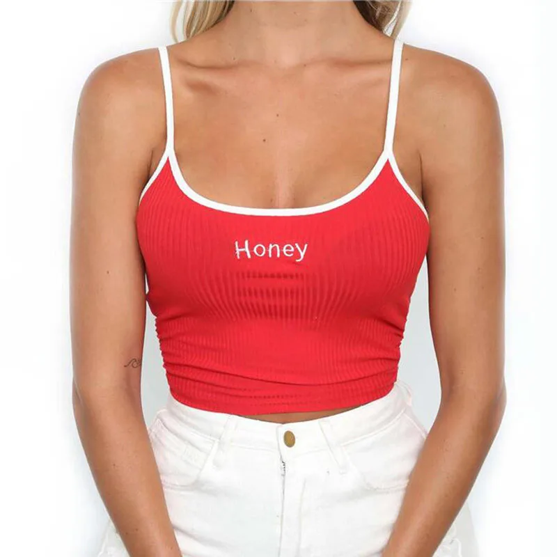 Summer Womens Letter Strap Vest Lady Casual Holiday Blouse Tops Cami Tank Vest