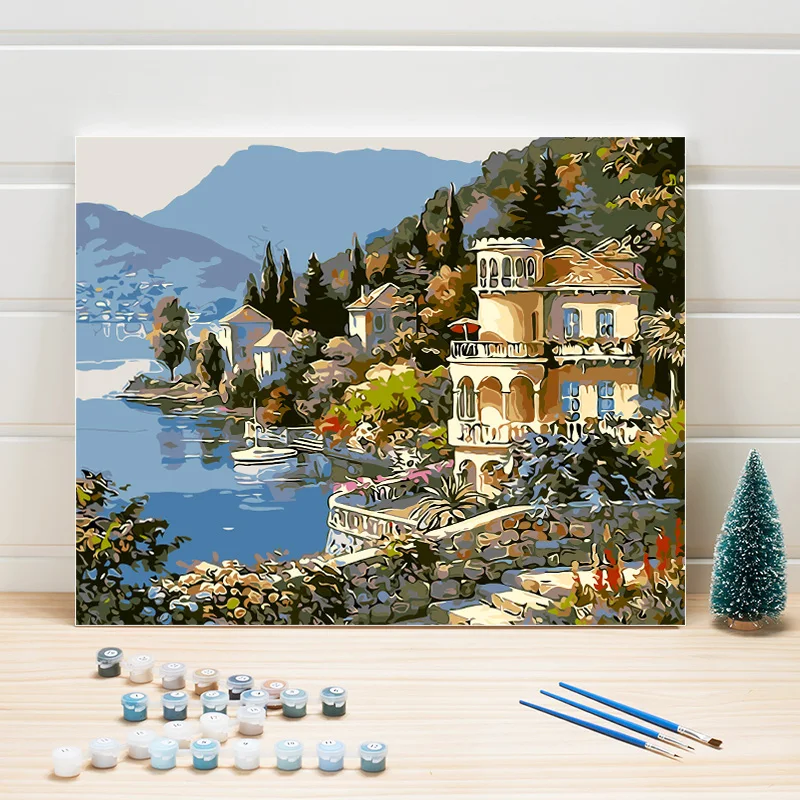 

Paint Drawing By Number Sea Europe DIY Propylene Coloring Picture Hand Painted Oil Painting On Canvas For Living Room Decoration