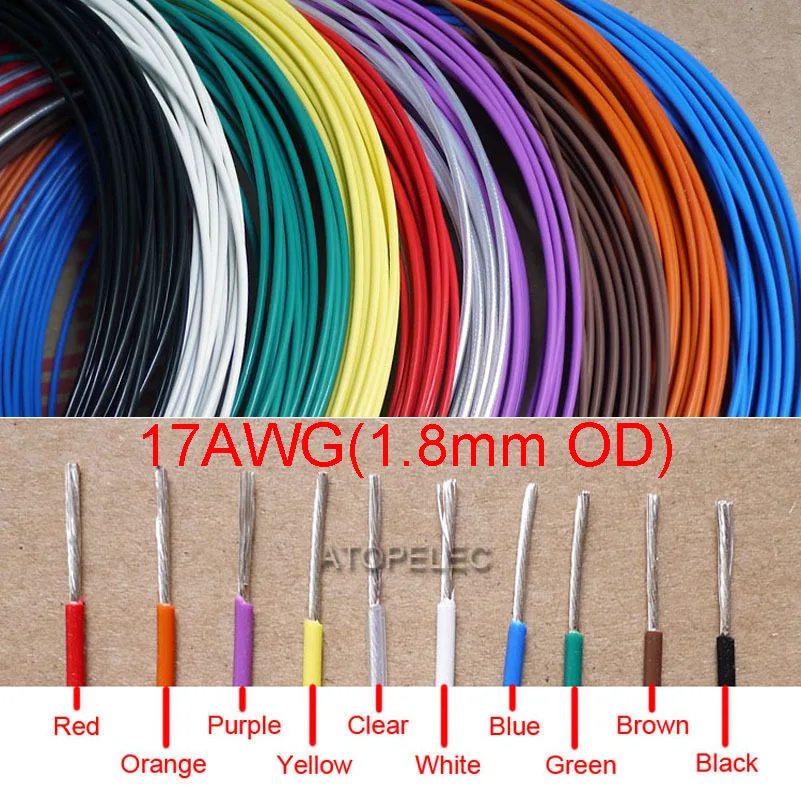

17AWG 1.8mm Diameter FEP F46 Teflon Wire Silver Plated OFC Cable Black/Brown/Red/Orange/Yellow/Green/Blue/Purple/White/Clear