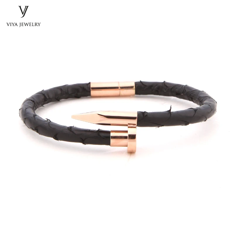 

2017 NO.1 Sale Real Python Leather Nail Bracelet For Men Hot Sale Custom DIY Leather Cord Nail Bracelet For Small Or Big Wrist