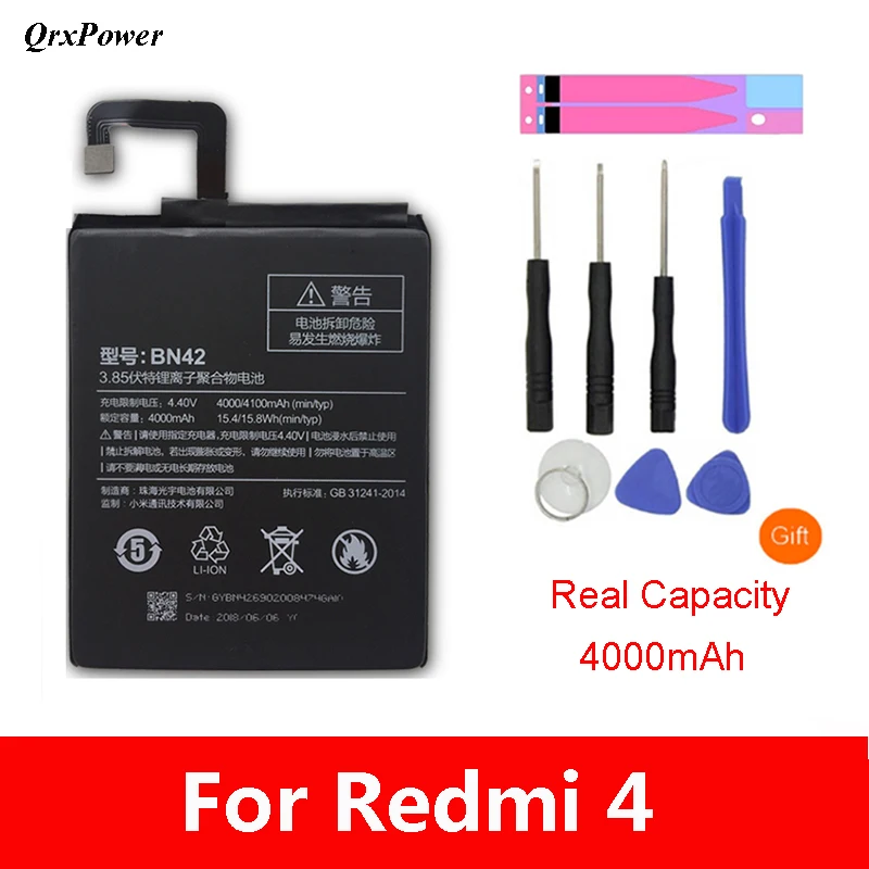 Оригинальный аккумулятор BN42 для мобильного телефона Xiaomi Redmi 4 реальная емкость 4000
