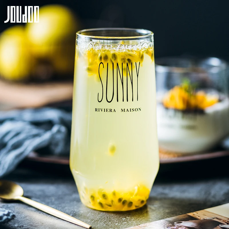 

JOUDOO Sunny High Glass Water Bottle Cup Eco-Friendly Transparent Single Layer Mug Ins Home Breakfast Milk Coffee Drinkware 35