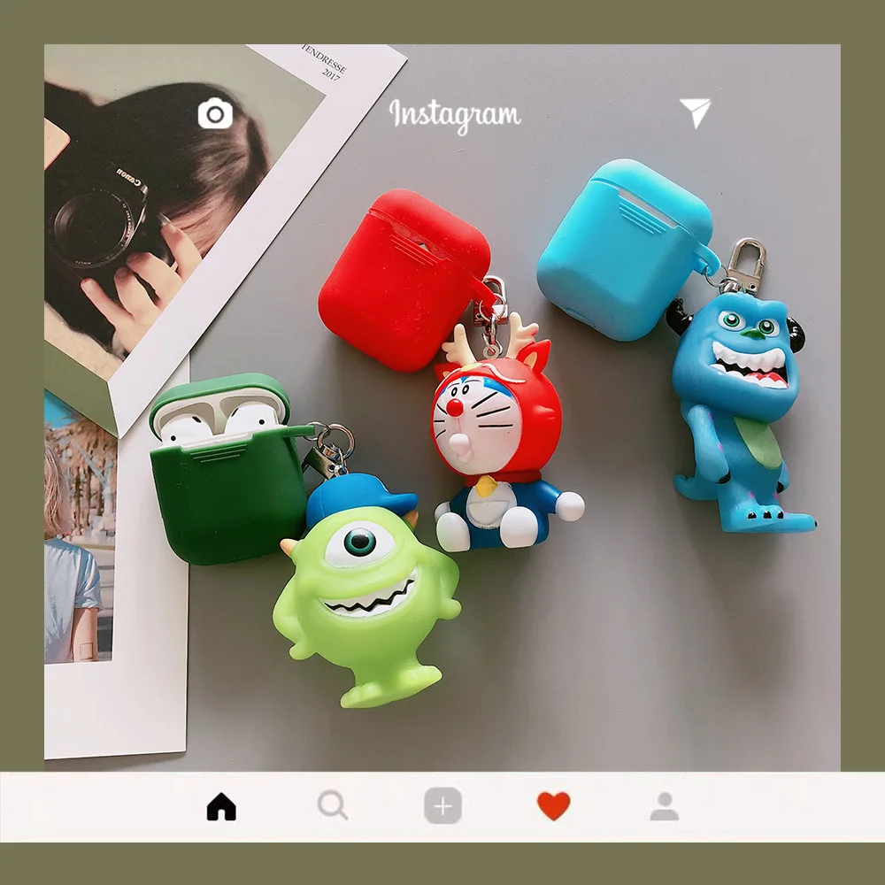

Anime Cartoon Doraemon Monster University Keychain Protective Case for Apple Airpods 1 2 Headset Bluetooth Cover Keyring