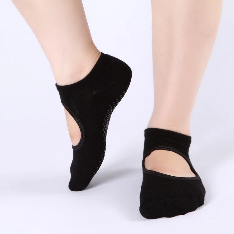 Высокое качество, 1 пара, женские спортивные носки для йоги, Нескользящие Дышащие носки для фитнеса, пилатеса, носки для танцев, гимнастики, пятки, Нескользящие хлопковые носки - Цвет: Черный