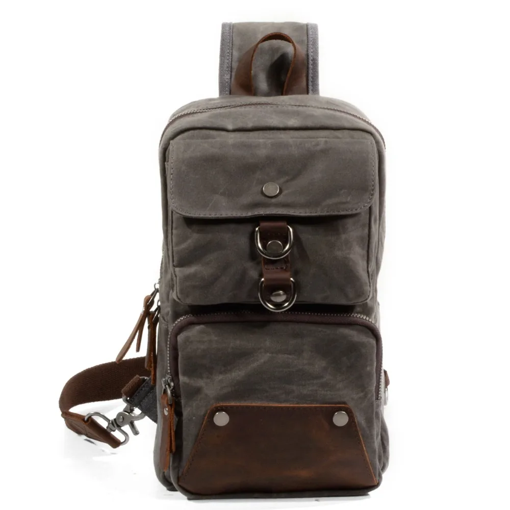 

Men's outdoor sports chest bag shoulder bag waterproof oil wax canvas bag for life Accessories and 8 inch laptop Muchuan 6030