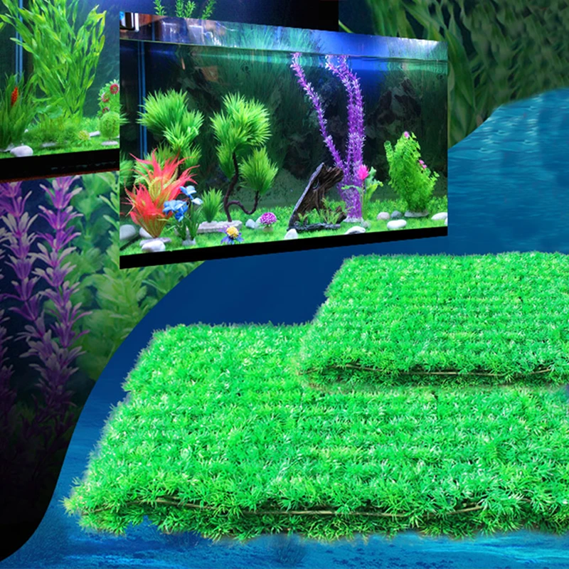 1PCS 25*25*3.5CM Aquarium Decoration Artificial Water Aquatic Green Grass Simulation Plant Lawn