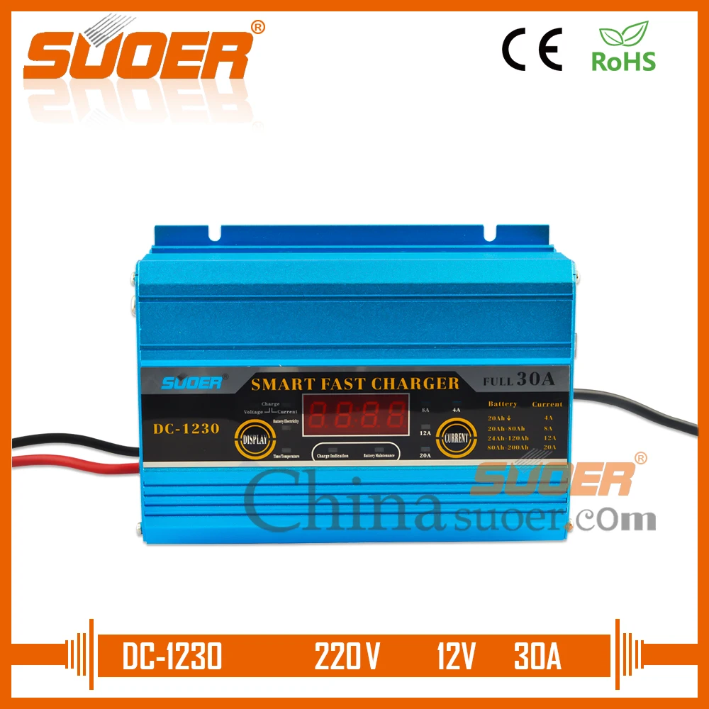 

Suoer Intelligent Digital Display Fast Battery Charger 12V 30A Universal Auto Battery Charger(DC-1230A)