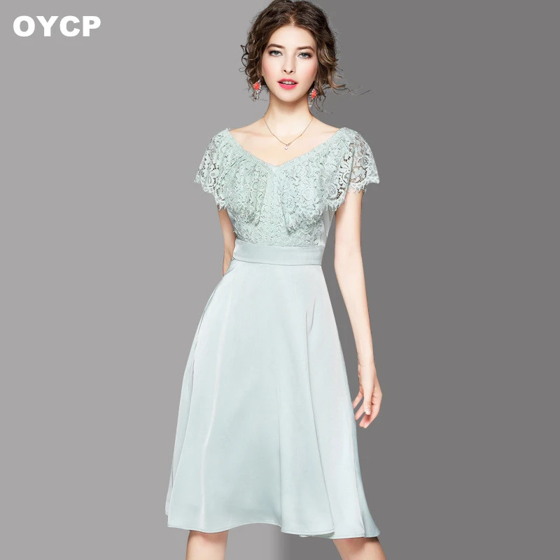 green lace dress midi