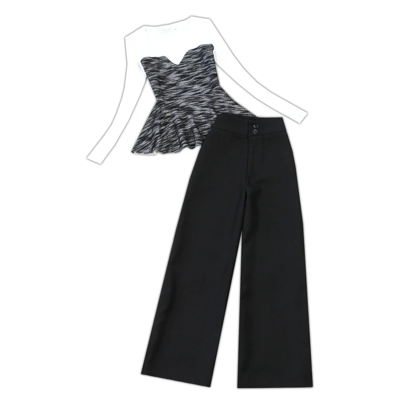 

Fashion suit female spring New large size Knit bag body versatile bottoming shirt + herringbone wide leg trousers suit women