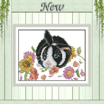 

The little rabbit in flower counted print on canvas needlework embroidery Cross Stitch kits Sets DMC11CT 14CT NKF decor painting