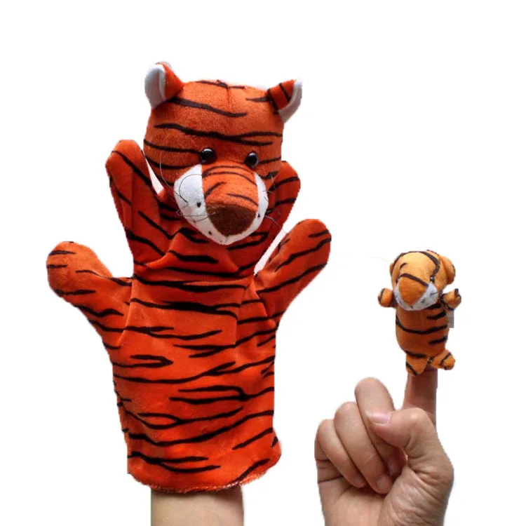 40 шт./компл. Плюшевые рук+ палец Марионетки Животные комплект перчатки кукольный животных, история говорить реквизит/Детские игрушки/Детские Куклы 20 Животные выбрать - Цвет: tiger