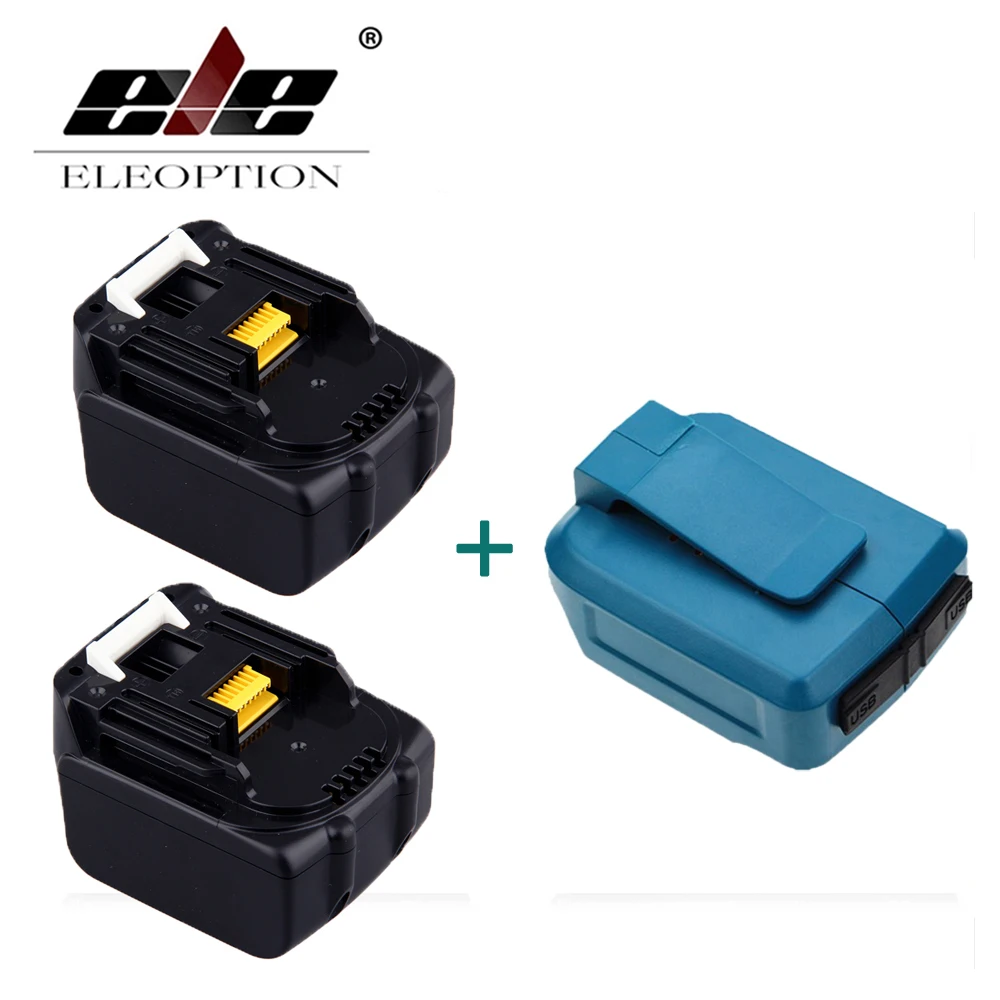 

ELEOPTION 2PC 14.4V 3.0Ah 3000mAh Li-ion Replacement Battery Pack For Makita BL1430 194066-1 194559-8 + Dual USB Charger Adapter