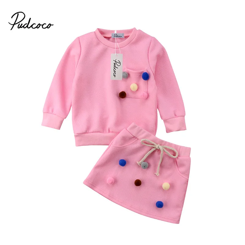 Комплект одежды из 2 предметов для маленьких девочек толстовки с длинными рукавами Топы, юбка, комплект одежды