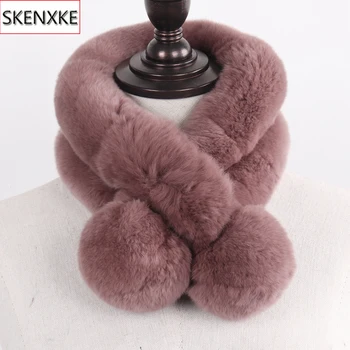 

Pompoms Winter Real Rex Rabbit Fur Scarves Women Warm Natural Rex Rabbit Fur Muffler Lady Fluffy Real Fur Scarf Wholesale Retail