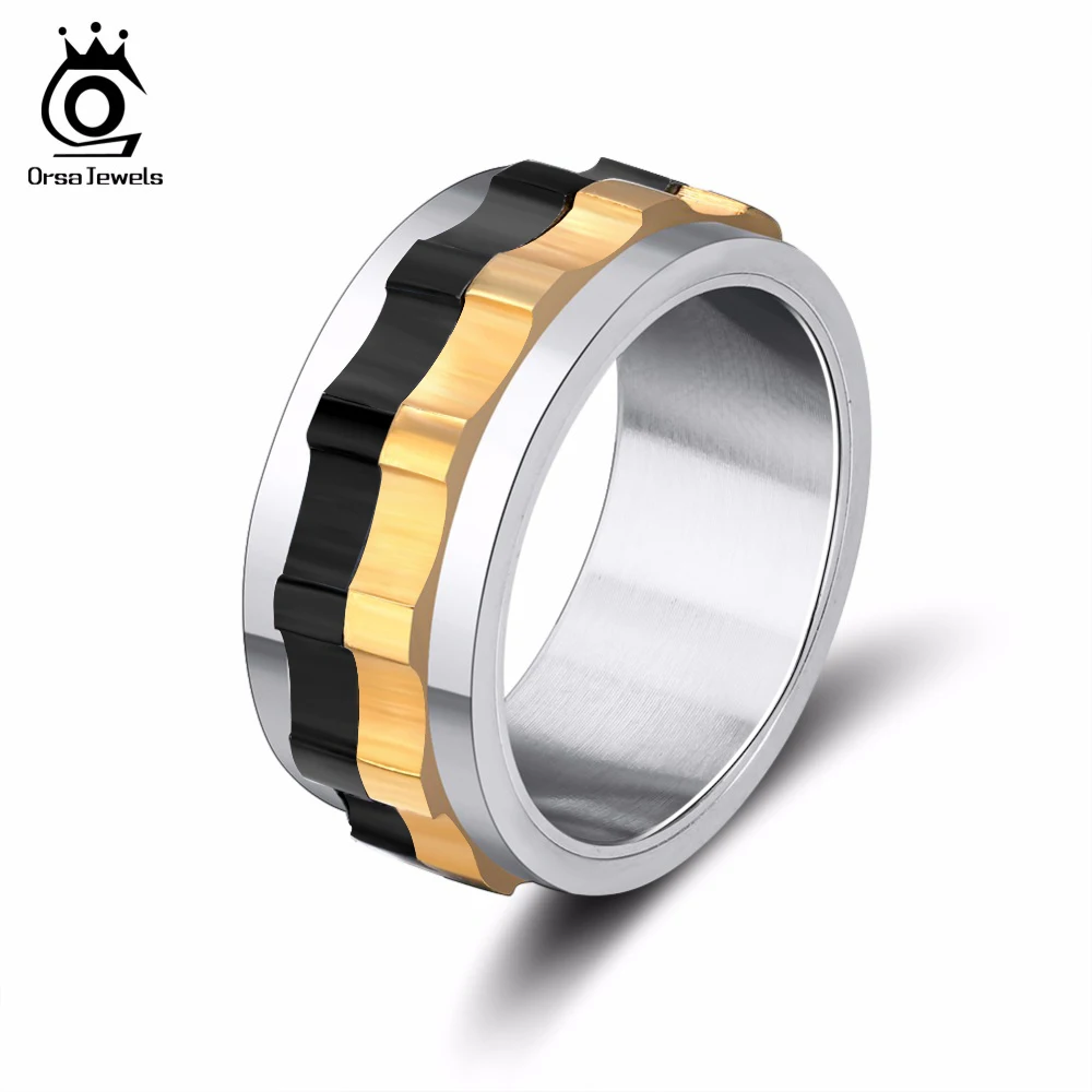 

ORSA JEWELS Unique Design Men Ring Moveable Gear 316L Stainless Steel Charming Ring for Men Wholesale OTR15