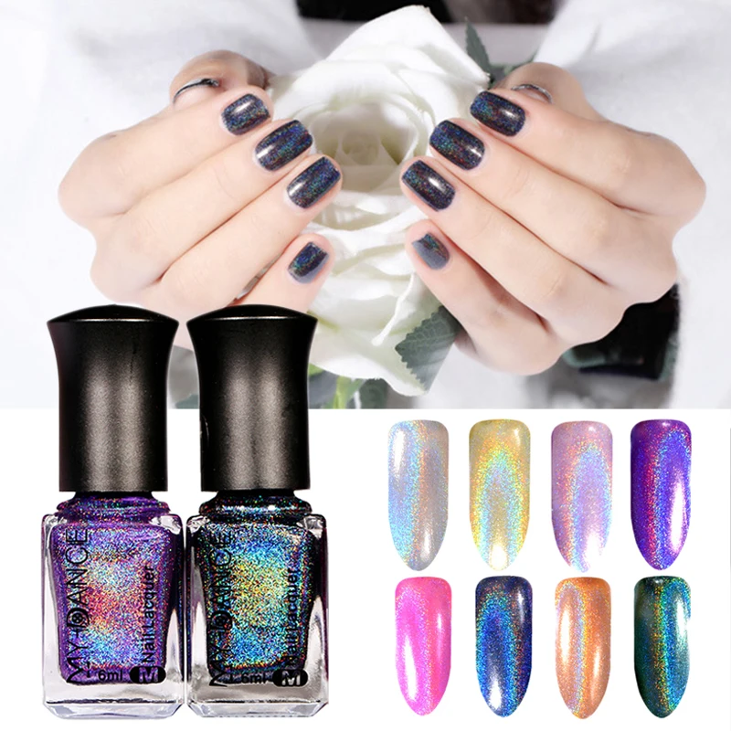 

MYDANCE Holographic Laser Nail Polish Mirror Effect Flourish Series Chameleon Varnish Nail Gel Polish Glitter Lacquer 6ML TSLM1