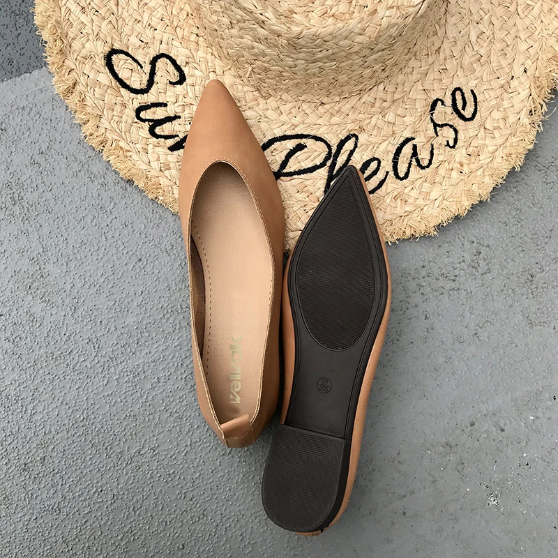 Wellwalk Pointed Toe Flat Shoes Women Foldable Moccasins Solid Color Ladies Spring Korean Shoes Female Leather PU Slip On Loafer