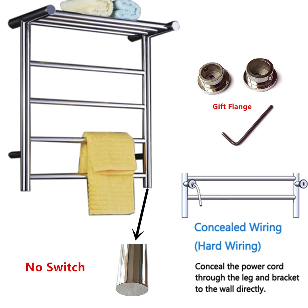 Модный Электрический настенный полотенцесушитель из нержавеющей стали, аксессуары для ванной комнаты, полотенцесушитель TW-RD15 - Цвет: No Switch hidden