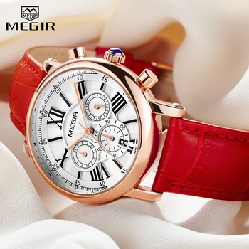 

2020 MEGIR Hot Women's Watches Famous Luxury Top Brand Roman Numerals Female Clock Leather Quartz Ladies Watch Relogio Feminino