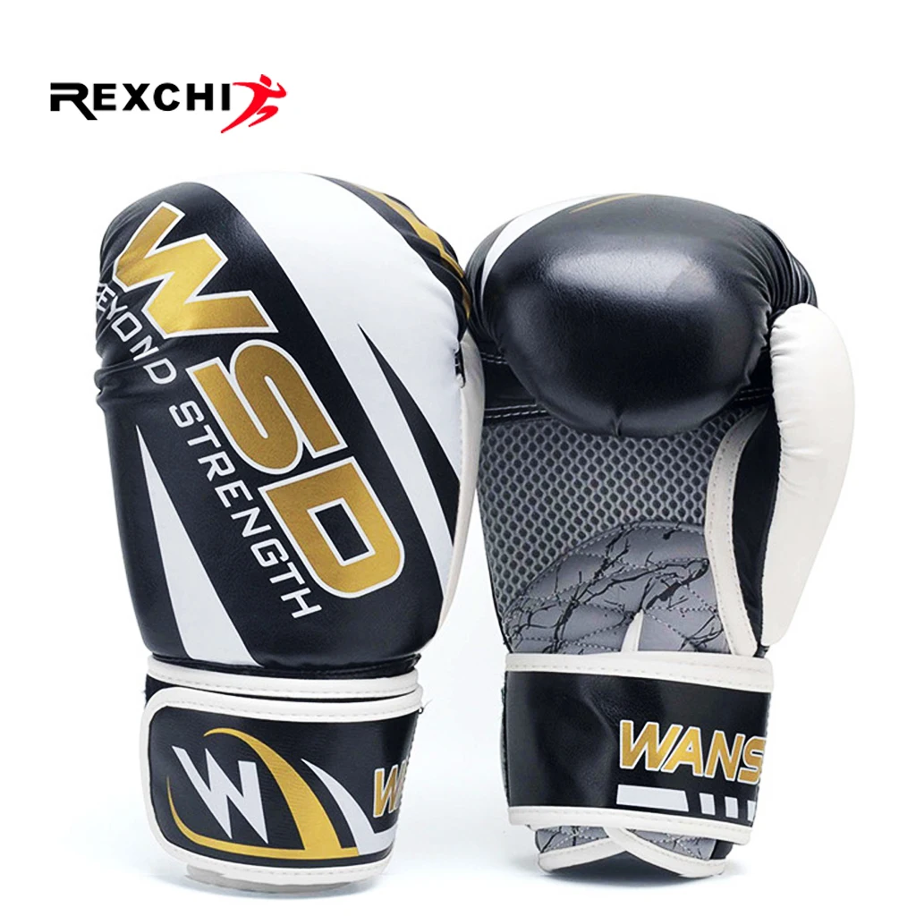 Skup REXCHI PU Kick rękawice bokserskie dla mężczyzn kobiety Karate Muay Thai Guantes De Boxeo darmowa walka MMA Sanda szkolenia dorosłych sprzęt dla dzieci