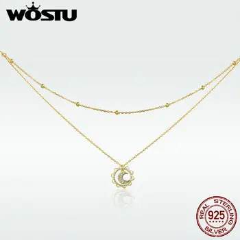 

WOSTU 2020 New 100% 925 Sterling Silver Moon In Sun Pendant Necklace For Women Engagement Birthday Jewelry Classic Gift DXN305