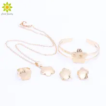 Baby Girls Jewelry Sets Children Gifts Gold Color Kids Jewelry Set Flower Pendant Necklace Earrings Bangle Ring