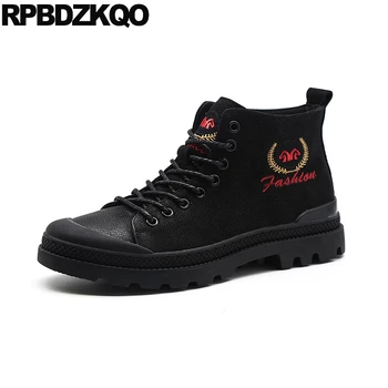 

designer fashion male booties casual waterproof black men lace up army military autumn shoes retro combat boots embroidered 2018