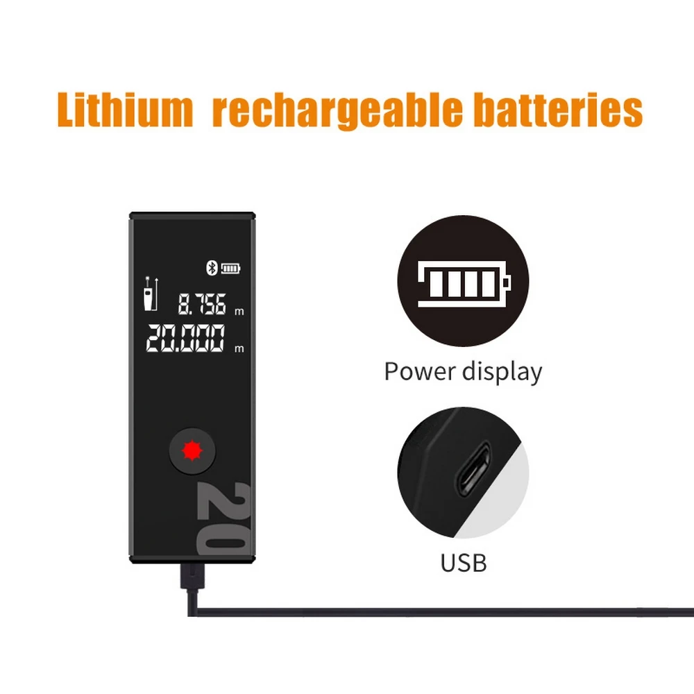 Mini Laser Distance Meter 40m Rechargeable Bluetooth Laser Rangefinder High Precision Battery Range Finder Portable Measuring Mini Laser Distance Meter 40m Rechargeable Bluetooth Laser Rangefinder High Precision Battery Range Finder Portable Measuring