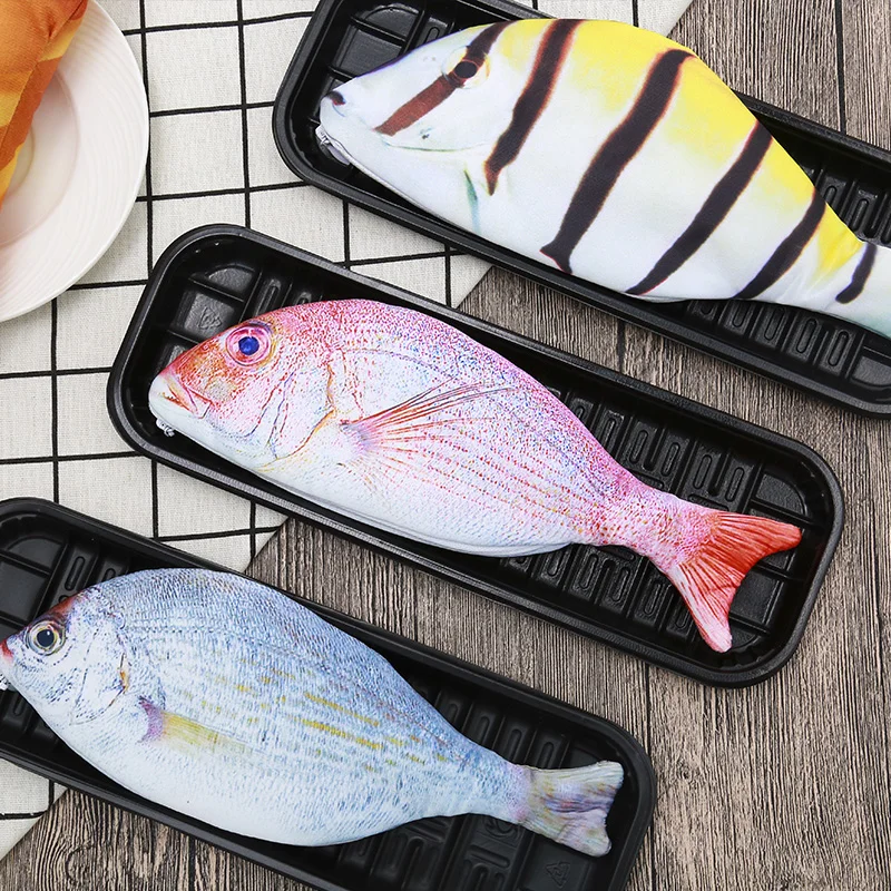 

TOPSTHINK Novelty custom design emulation fish shape pencil pouch cute soft large capacity pencil case