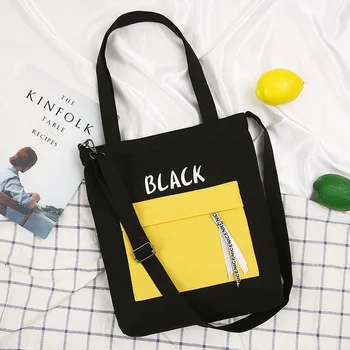 

2019 Summer New Fashion Women Letters Patchwork Canvas Bags Handbags Female Casual Basic Zipper Shoulder Bags Messenger Bags