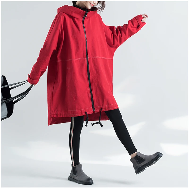 Autumn Oversized Hooded Jacket Female Long Plus Size Windbreaker Harajuku Jacket Hip Hop Funny Women Coats And Jackets