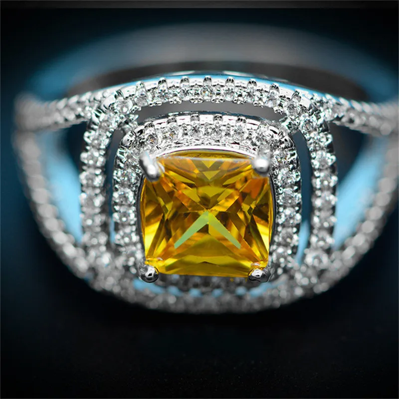 

Wedding Rings For Women S925 Silver 2ct Cubic Zirconia Yellow Stone Propose Gift Fine Jewelry Bridal Engagement Accessories