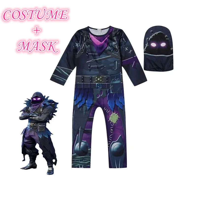 

Raven Jumpsuit Game Battle Royale Raven Mask Cosplay Costumes For Kids Children Party Bodysuits Halloween Performing Costume