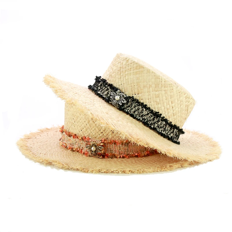 Дизайн, твидовый пояс, рафия, пляжные шляпы для женщин, новая мода, пчелиная соломенная шляпа от солнца, женские летние козырьки, шапки
