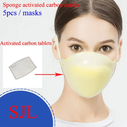 

5PCS sponge + Activated carbon layer dust mask KN95 Protection against dust PM2.5 Can be cleaned respirator dust mask
